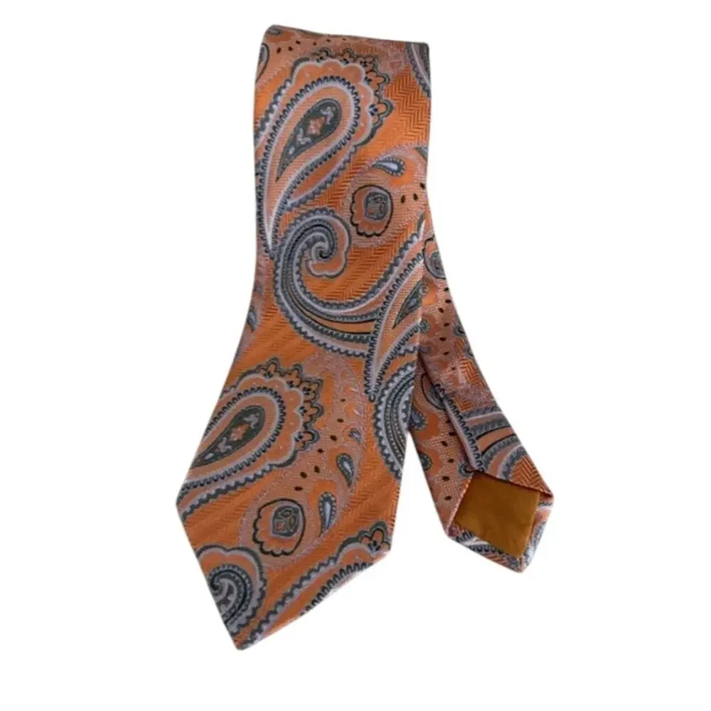 ETRO Silk Tie Mens Orange Paisley Luxury Designer Italy Classic Necktie